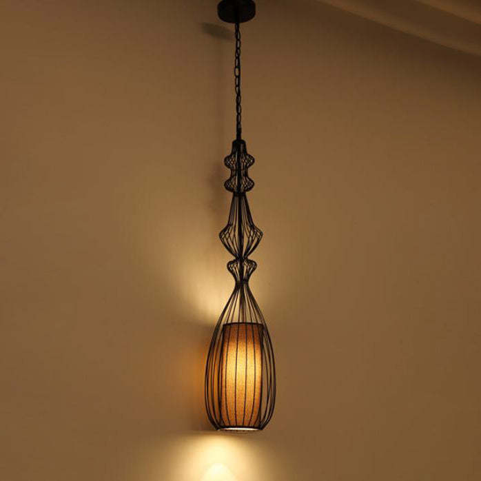 Industrial Iron Cage Fabric Pendant Light