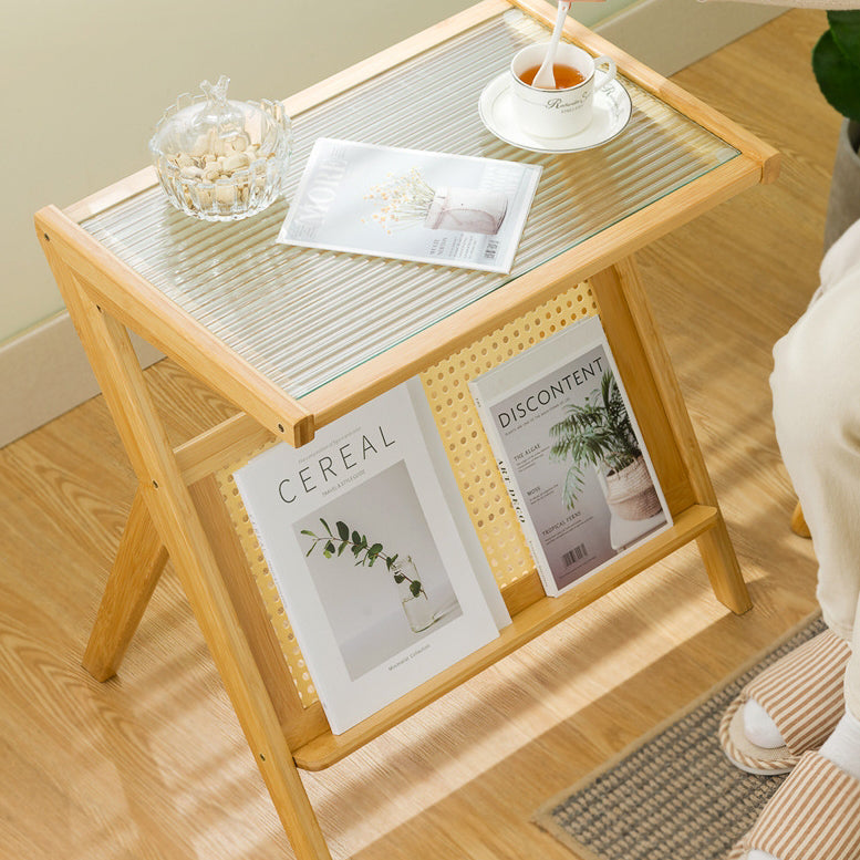 Geometric Bamboo Glass Side Table