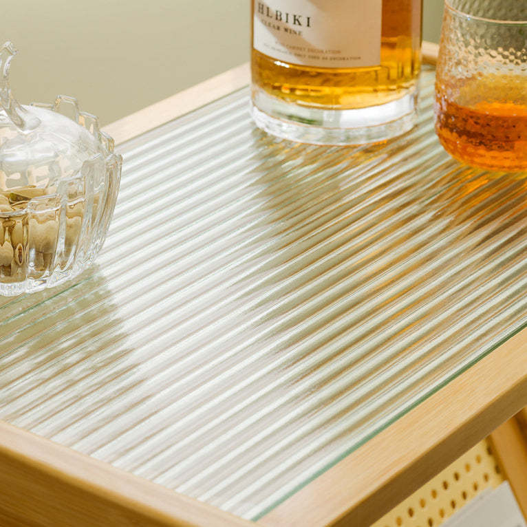 Geometric Bamboo Glass Side Table — Black