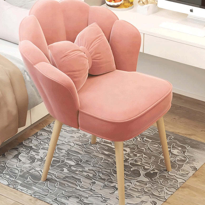 Minimalist Petal Fabric Wood Vanity Stool — Wood / Gray