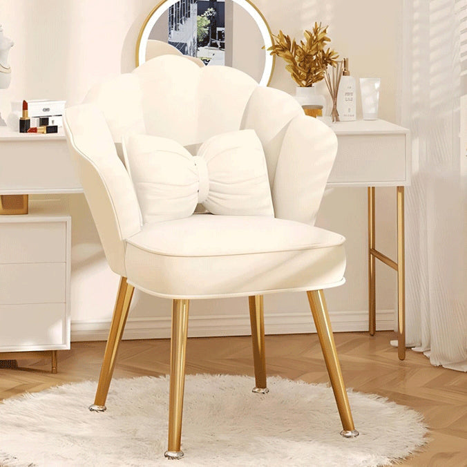 Minimalist Petal Fabric Wood Vanity Stool — Wood / Pink