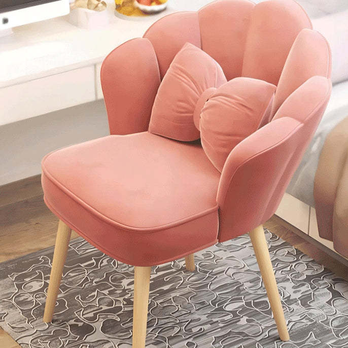 Minimalist Petal Fabric Wood Vanity Stool — Wood / Gray White