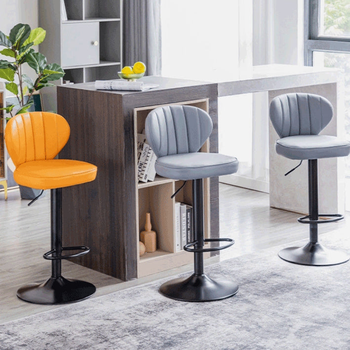 Minimalist Leather Metal Bar Stool — White Seat + Silver Frame