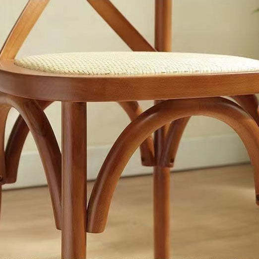 Vintage Wood Rattan Cross-Back Dining Chair