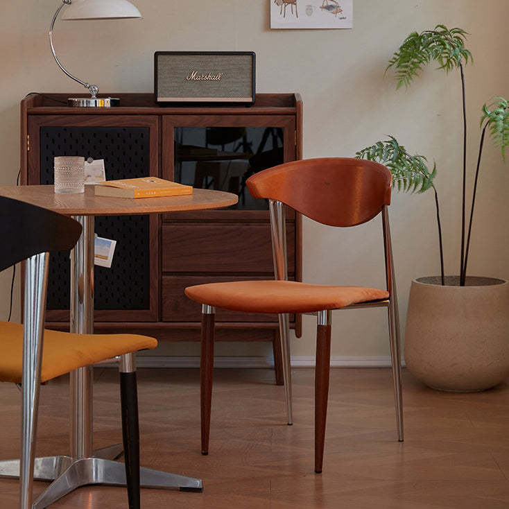 Vintage Metal Fabric Four-Leg Dining Chair — Brown - Orange