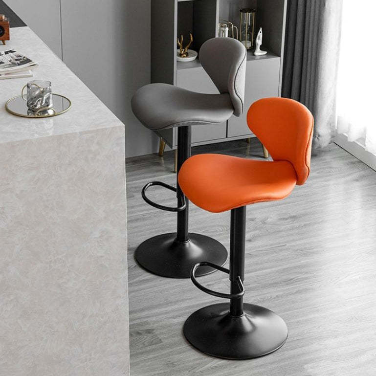Curved PU Leather Swivel Bar Stool — Black