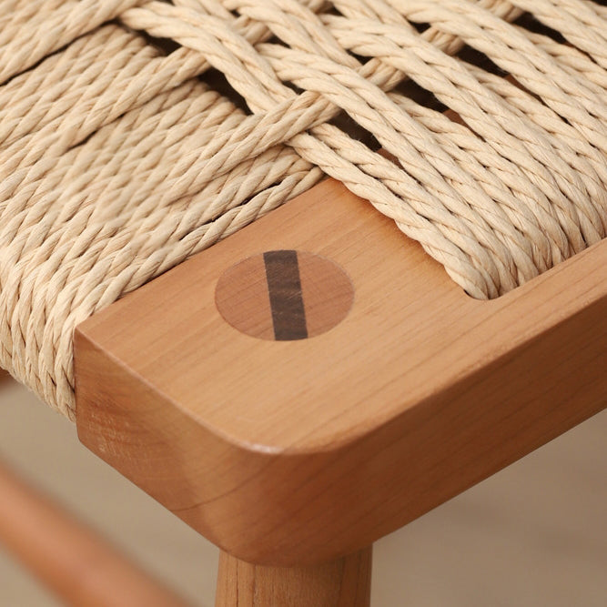 Vintage Braided Rope Wood Square Footstool