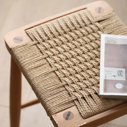 Vintage Braided Rope Wood Square Footstool