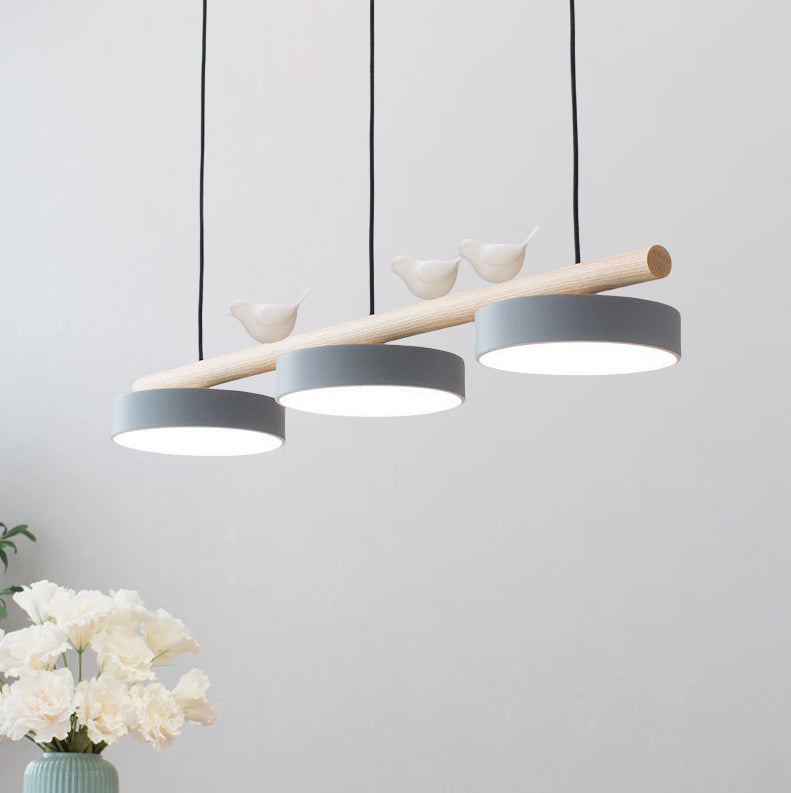 Nordic Resin Bird Wood Linear LED Island Chandelier