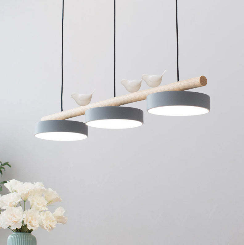 Nordic Resin Bird Wood Linear LED Island Chandelier