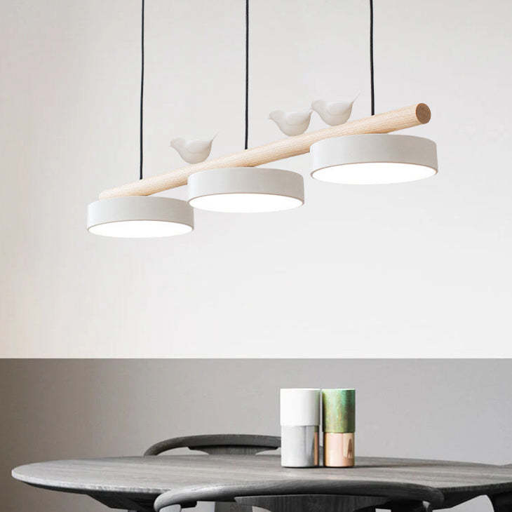 Nordic Resin Bird Wood Linear LED Island Chandelier