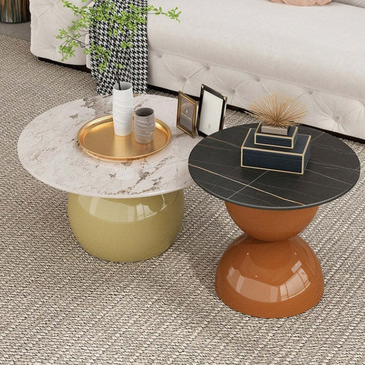Nordic Geometric Rock Board Iron Coffee Table — Black Table Top + Brown Base