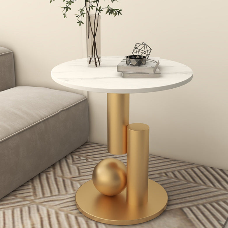 Modern Luxury Cylindrical Orb Rock Slab Iron Coffee Table — Gray Tabletop + Gold Frame