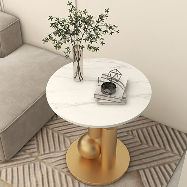 Modern Luxury Cylindrical Orb Rock Slab Iron Coffee Table — Black Tabletop + Black Frame