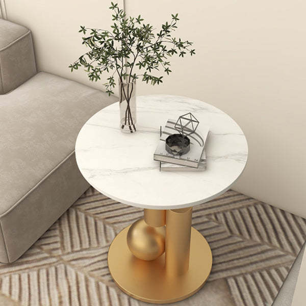 Modern Luxury Cylindrical Orb Rock Slab Iron Coffee Table — Black Tabletop + Black Frame