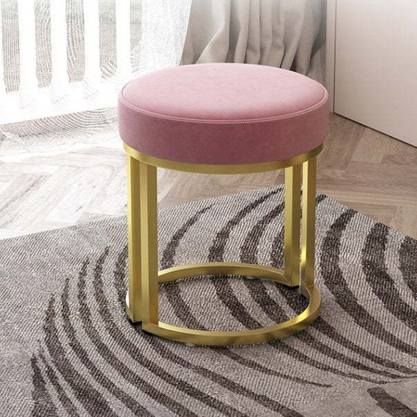 Modern Leather Velvet Iron Cylindrical Vanity Stool — Yellow - Fabric