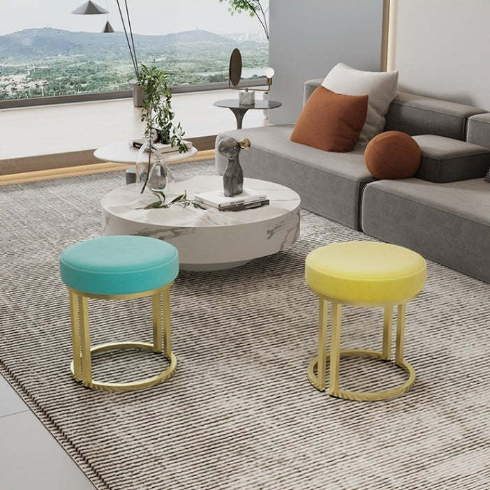 Modern Leather Velvet Iron Cylindrical Vanity Stool — Pink - Velvet