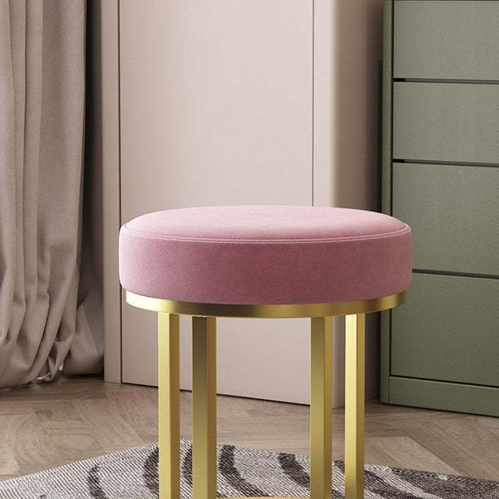 Modern Leather Velvet Iron Cylindrical Vanity Stool — Green - Fabric