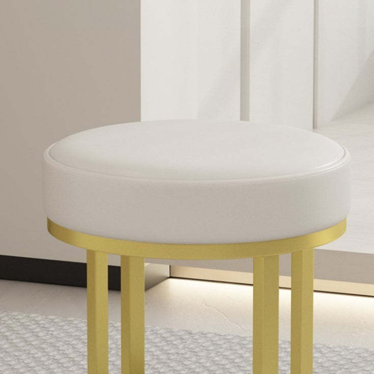 Modern Leather Velvet Iron Cylindrical Vanity Stool — Orange - Fabric