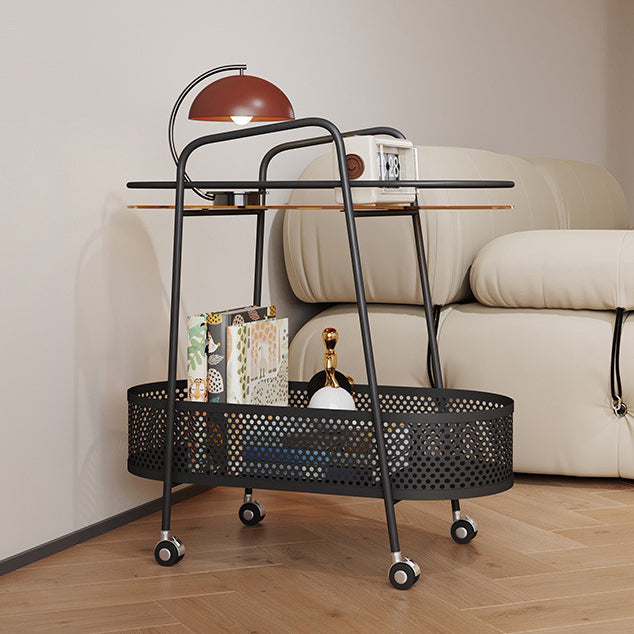 Modern Elliptical Glass Iron 2-Tier Side Table