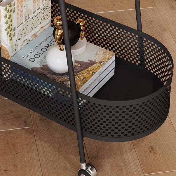 Modern Elliptical Glass Iron 2-Tier Side Table