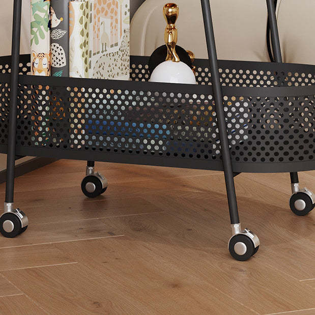 Modern Elliptical Glass Iron 2-Tier Side Table