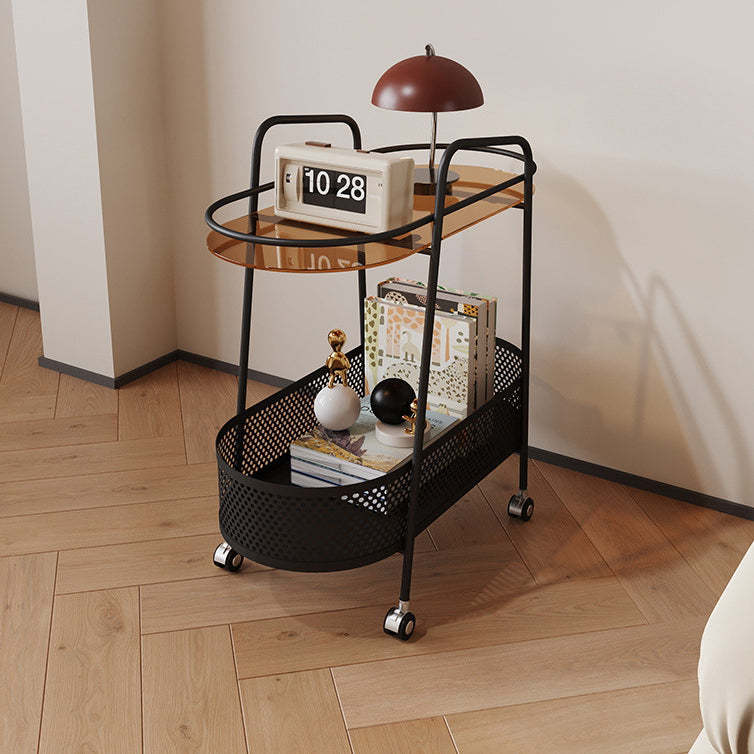 Beige iron glass wood 2-tier elliptical end & side tables - minimalist