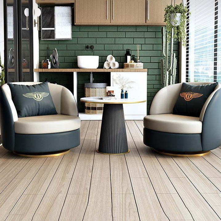 Modern Round Leather Swivel Accent Chair