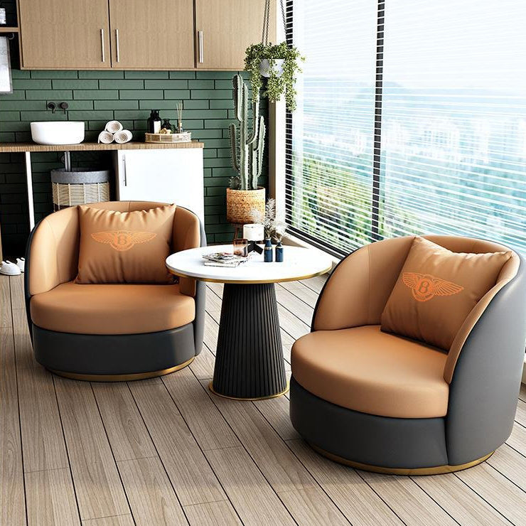 Modern Round Leather Swivel Accent Chair