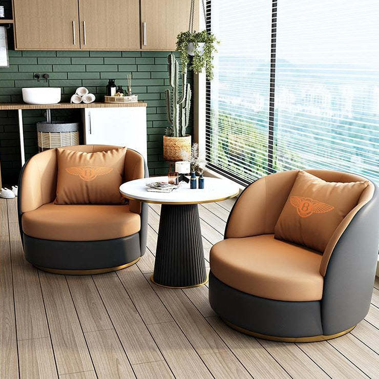 Modern Round Leather Swivel Accent Chair