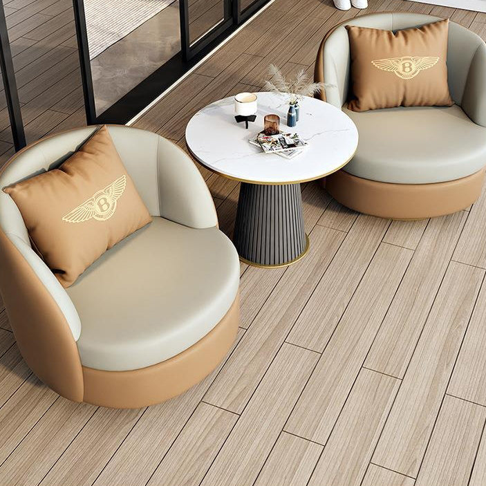 Modern Round Leather Swivel Accent Chair