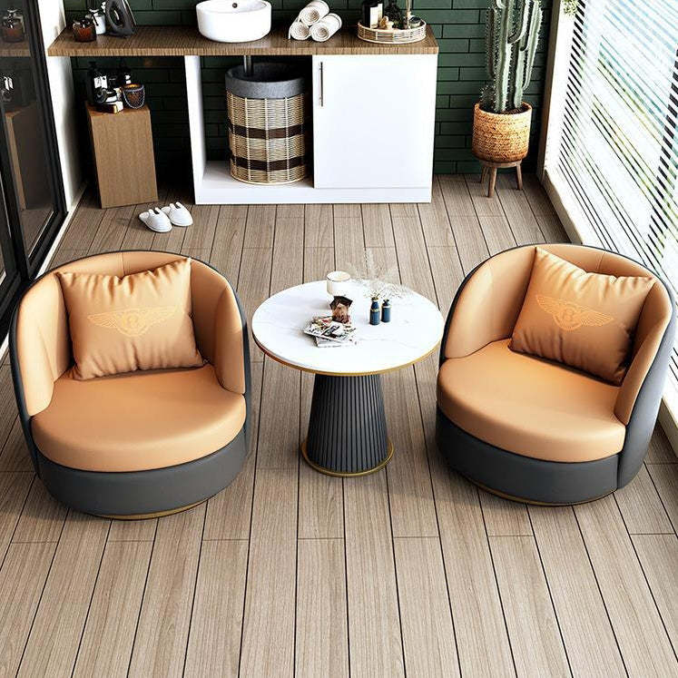 Modern Round Leather Swivel Accent Chair