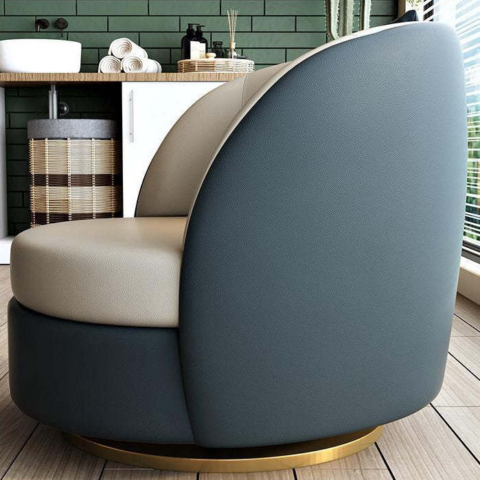 Modern Round Leather Swivel Accent Chair