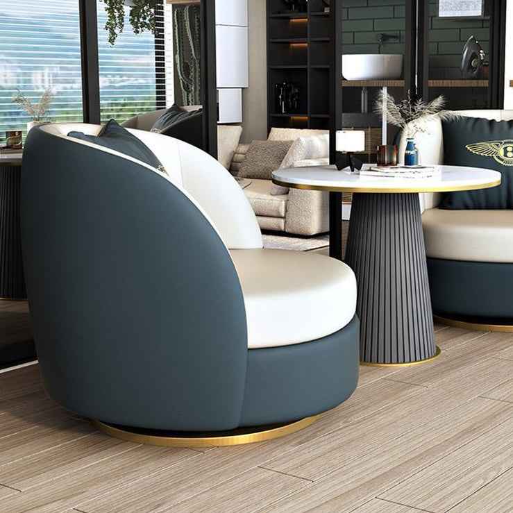 Modern Round Leather Swivel Accent Chair