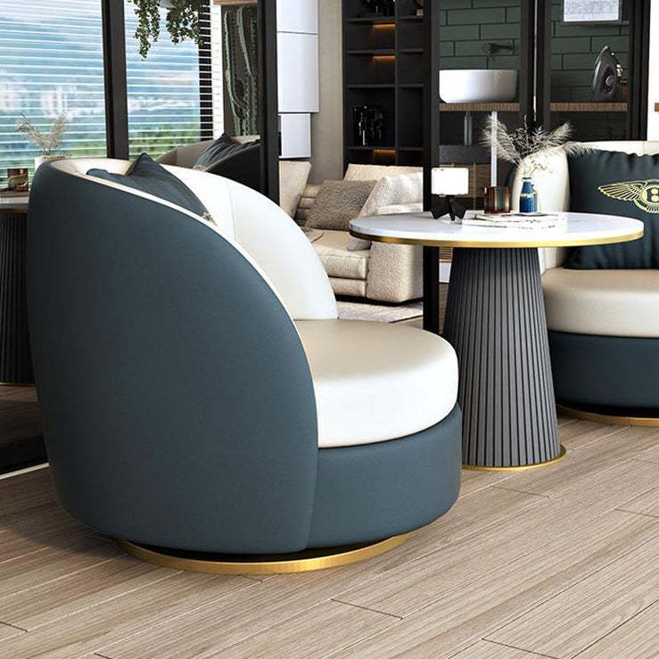 Modern Round Leather Swivel Accent Chair