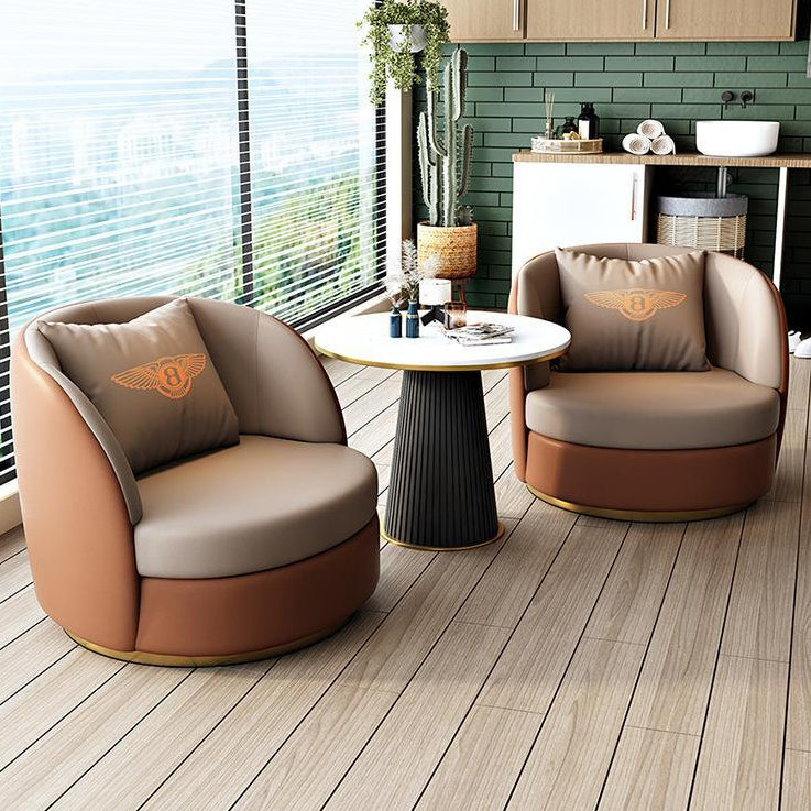 Modern Round Leather Swivel Accent Chair