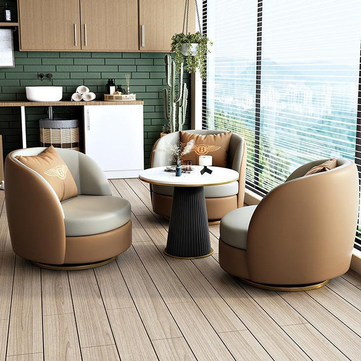 Modern Round Leather Swivel Accent Chair
