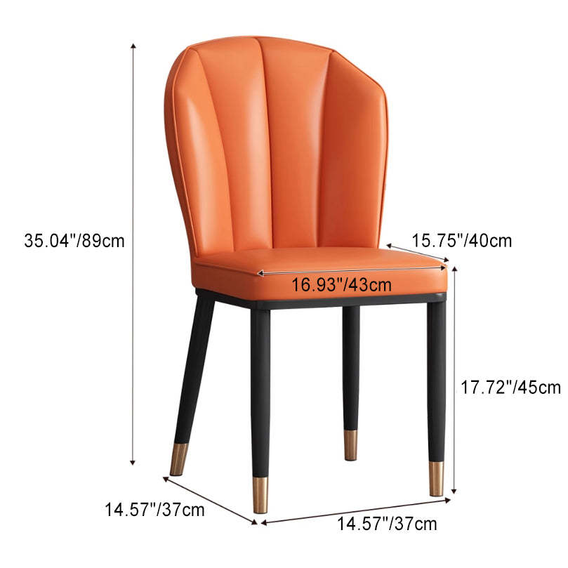 Modern Leather Steel Shell Dining Chair — X Shape / Gold / Orange