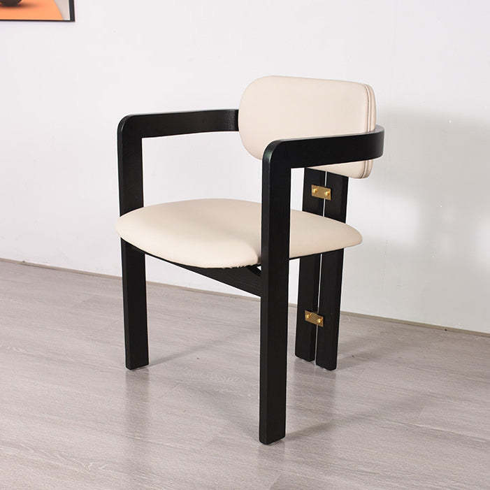 Chinese Ash Leather Elliptical Dining Chair — Black Frame & White Seat
