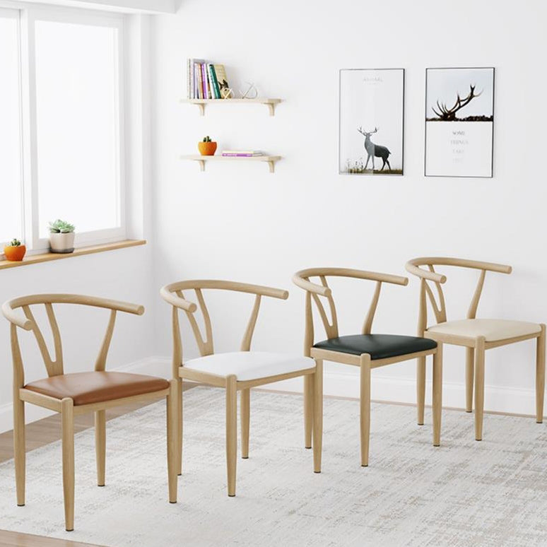 Modern Leather Steel Curved Dining Chair — Black / Wood Color