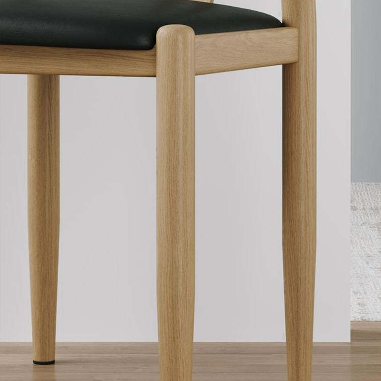 Modern Leather Fabric Steel Dining Chair — Sponge / Wood Color & Blue