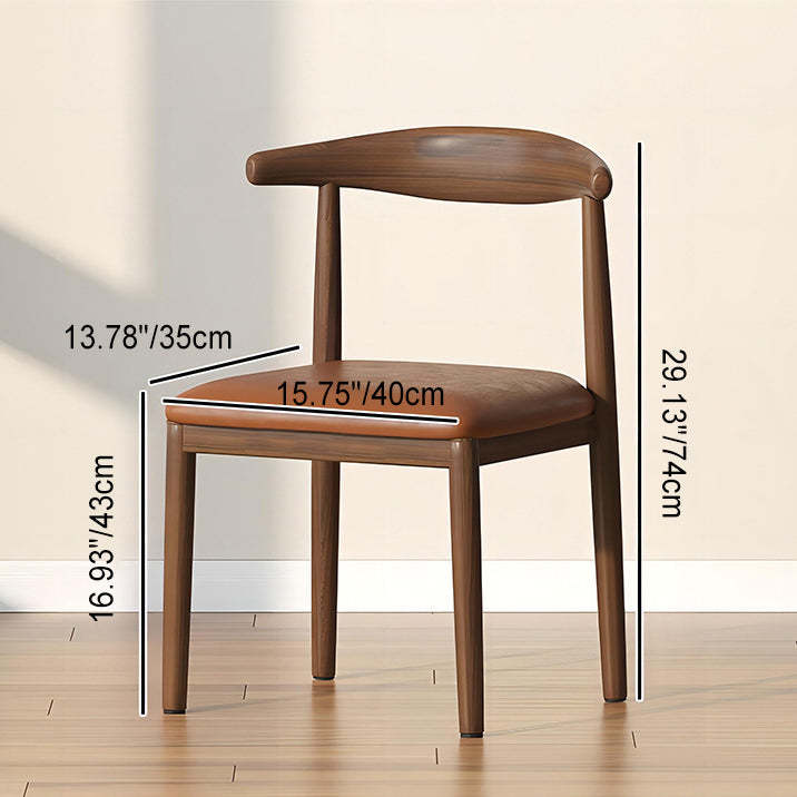 Modern Leather Fabric Steel Dining Chair — Sponge / Wood Color & Brown