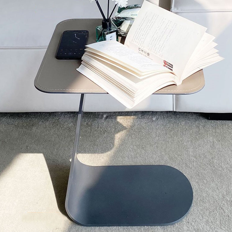 Contemporary C-Shape Saddle Leather Steel End Table