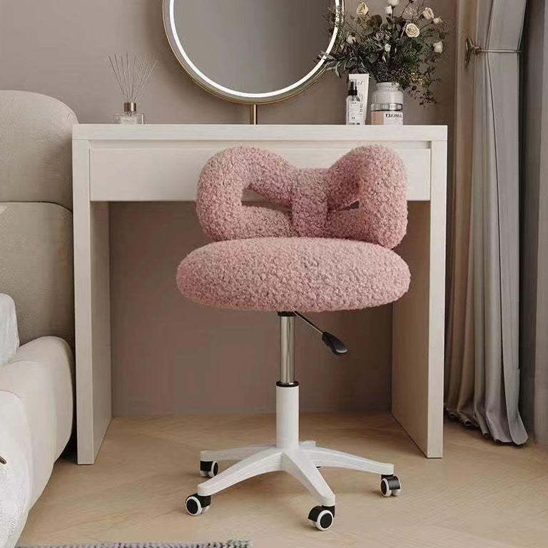 Round Bow Lambswool Steel Vanity Stool