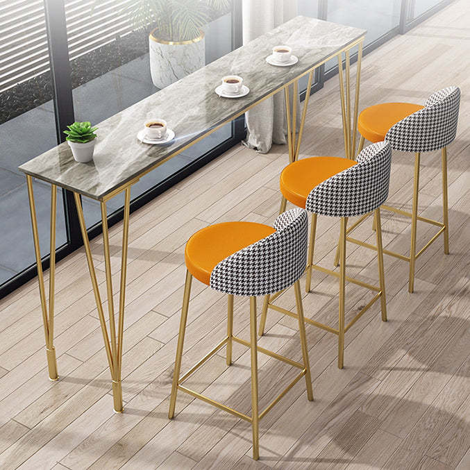 Scandinavian Round PU Leather Iron Bar Stool — Gold Legs + Orange Cushion