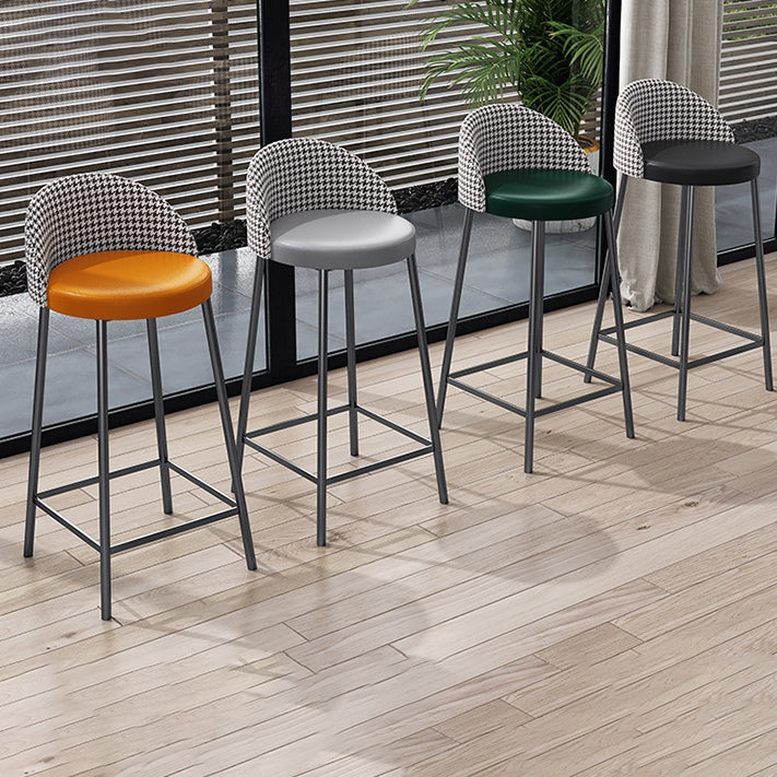 Scandinavian Round PU Leather Iron Bar Stool — Black Legs + Black Cushion