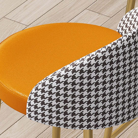 Scandinavian Round PU Leather Iron Bar Stool — Gold Legs + Gray Cushion