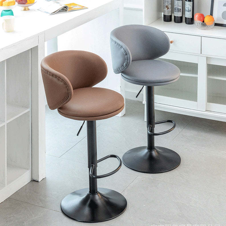 Minimalist Round Fabric Steel Bar Stool — Orange + Black Base