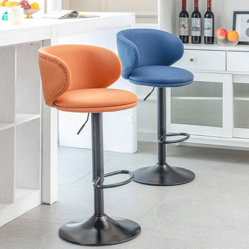 Minimalist Round Fabric Steel Bar Stool — Gray + Black Base