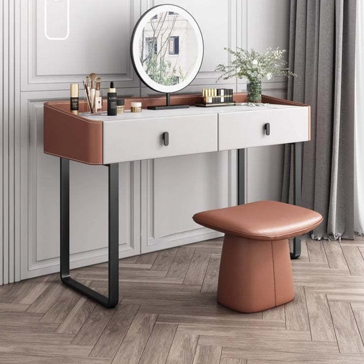 Minimalist Microfiber Leather Vanity Stool — Cream White